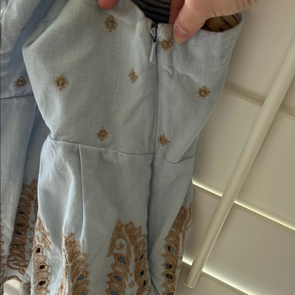 Moulinette Soeurs Light Blue and Brown Embroidered Tank Top - Picture 6 of 8